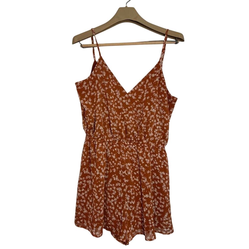 Daytrip Womens Romper Playsuit Rust Floral Lined V Neck Spaghetti Strap Short L